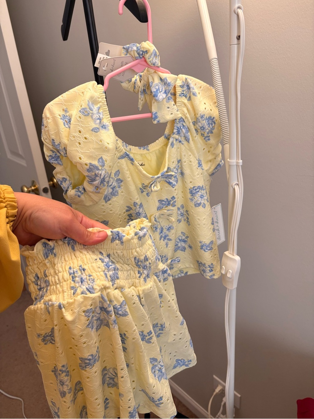 Derek Heart Yellow and Blue Floral Eyelet Kids Matching Set